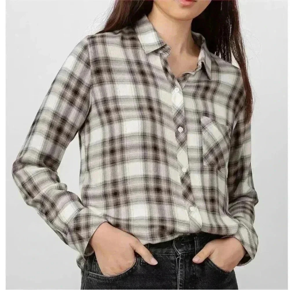 Rails Hunter Button Down Ivory Coal Blush Women's Size Small